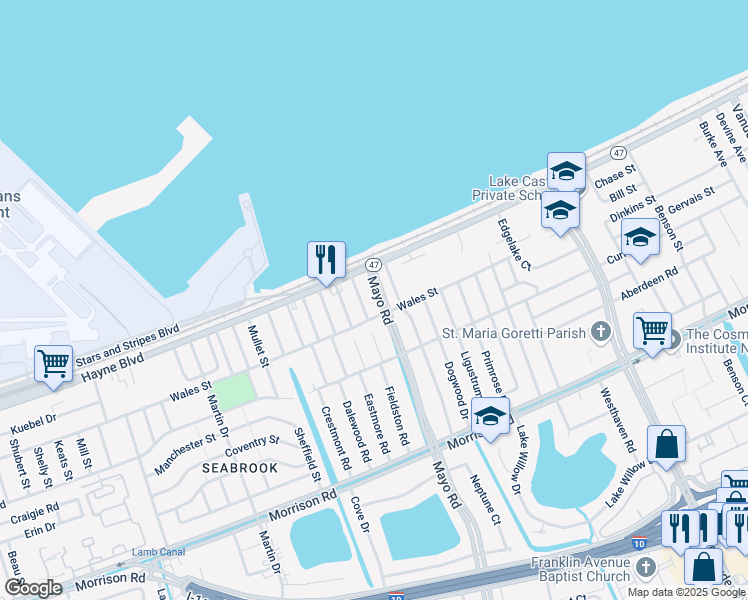 map of restaurants, bars, coffee shops, grocery stores, and more near 7900 Mayo Boulevard in New Orleans