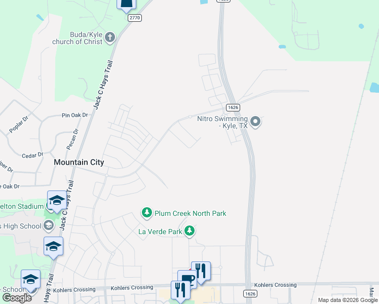 map of restaurants, bars, coffee shops, grocery stores, and more near 1544 Marley in Kyle