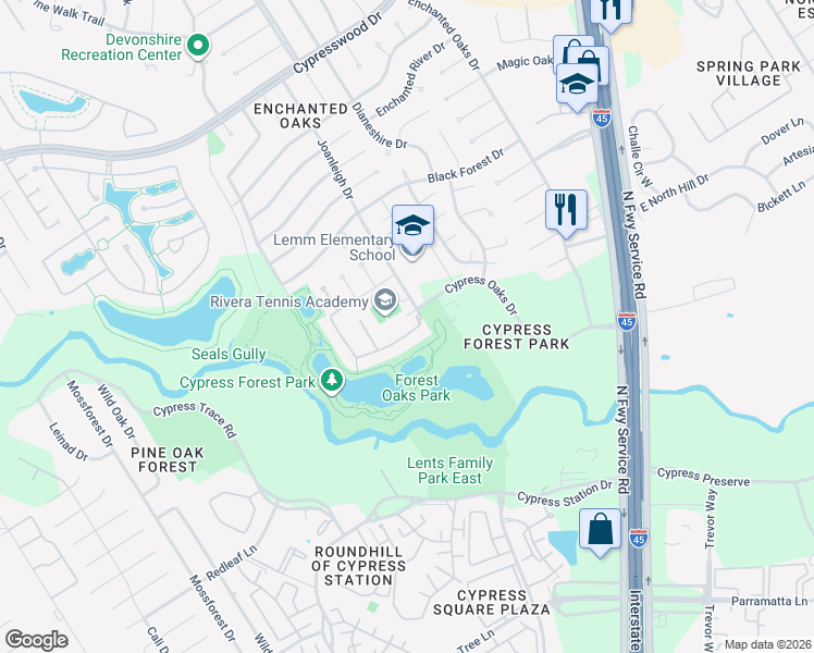 map of restaurants, bars, coffee shops, grocery stores, and more near 611 Santa Elena Canyon in Spring