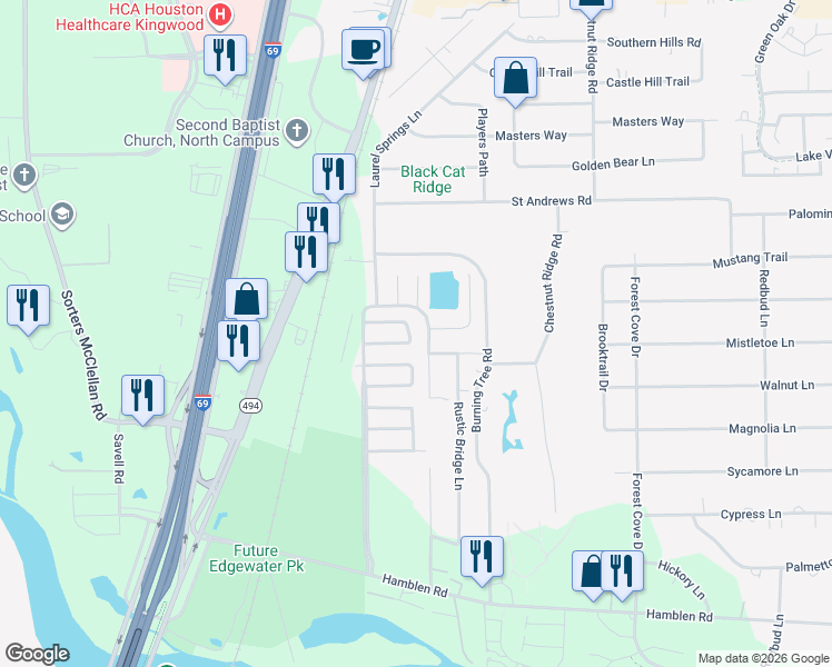 map of restaurants, bars, coffee shops, grocery stores, and more near 703 Hogans Alley in Houston