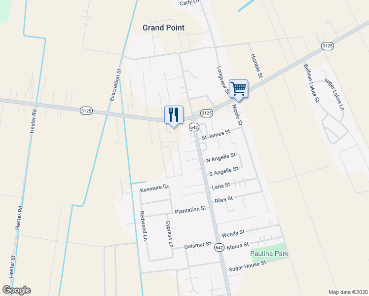 map of restaurants, bars, coffee shops, grocery stores, and more near 3411 Louisiana 3125 in Paulina