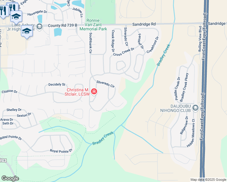 map of restaurants, bars, coffee shops, grocery stores, and more near 3108 Silverado Circle in Green Cove Springs