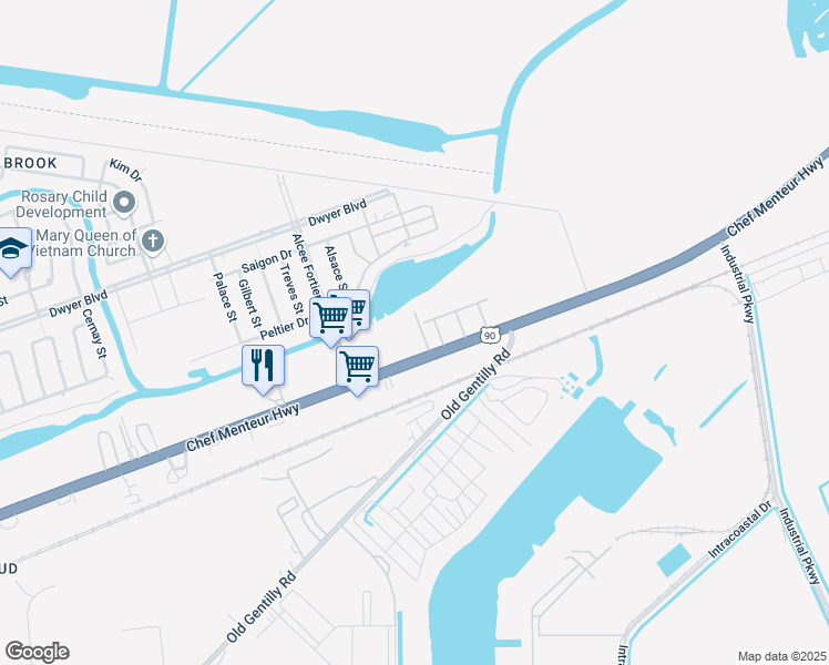 map of restaurants, bars, coffee shops, grocery stores, and more near 14701 Chef Menteur Highway in New Orleans