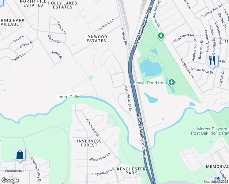 map of restaurants, bars, coffee shops, grocery stores, and more near 22527 Sweetglen Court in Spring