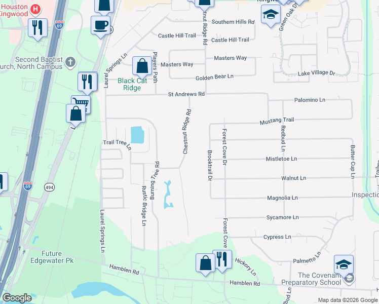 map of restaurants, bars, coffee shops, grocery stores, and more near 1414 Chestnut Ridge Road in Humble