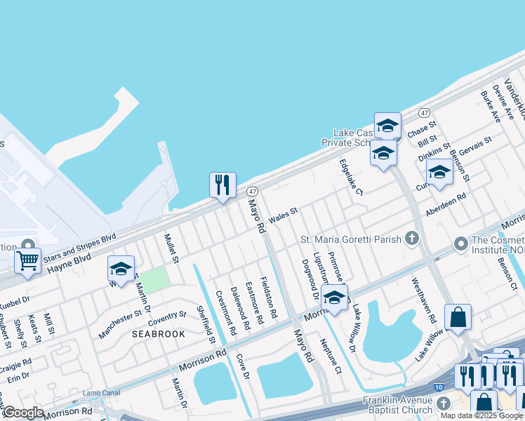 map of restaurants, bars, coffee shops, grocery stores, and more near 7900 Mayo Boulevard in New Orleans