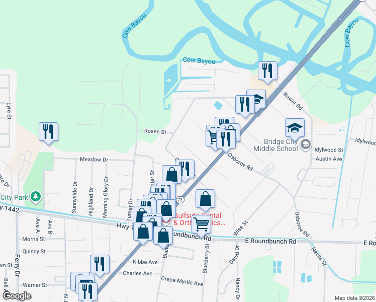 map of restaurants, bars, coffee shops, grocery stores, and more near 145 Tenney St in Bridge City