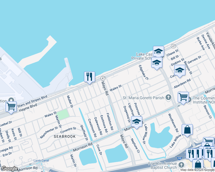 map of restaurants, bars, coffee shops, grocery stores, and more near 7900 Mayo Boulevard in New Orleans