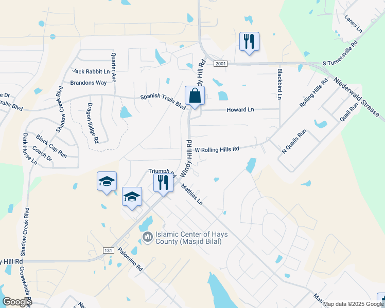 map of restaurants, bars, coffee shops, grocery stores, and more near 460 Twisted Oaks Lane in Buda
