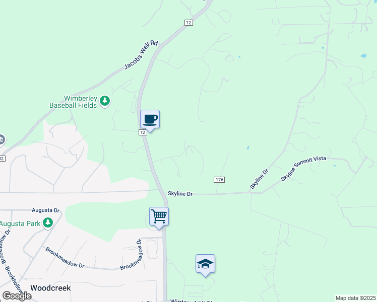 map of restaurants, bars, coffee shops, grocery stores, and more near 400 Eagles Nest Drive in Wimberley