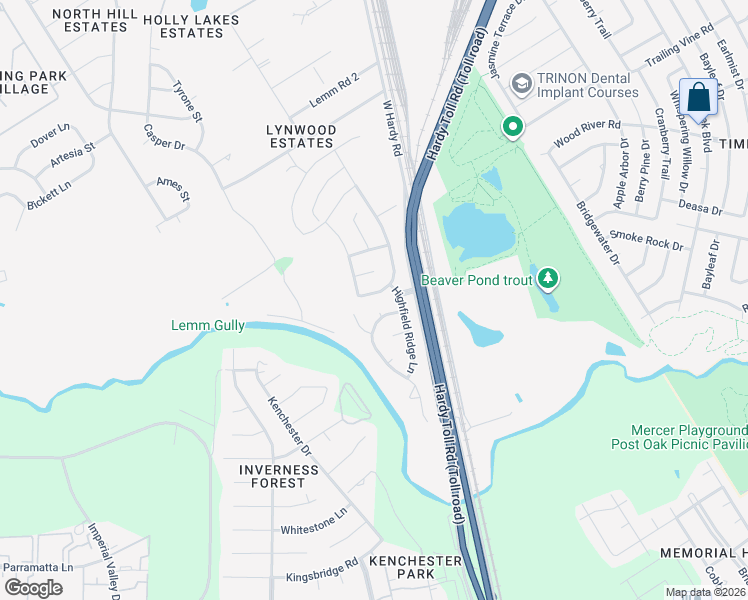 map of restaurants, bars, coffee shops, grocery stores, and more near 22603 Highland Bluff Lane in Spring