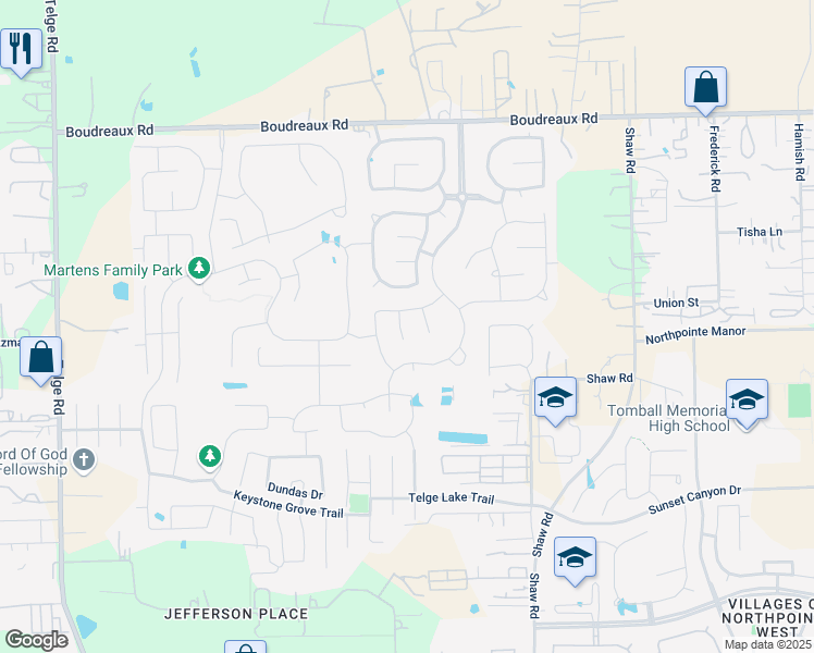 map of restaurants, bars, coffee shops, grocery stores, and more near 18622 Rimini Ridge Court in Cypress