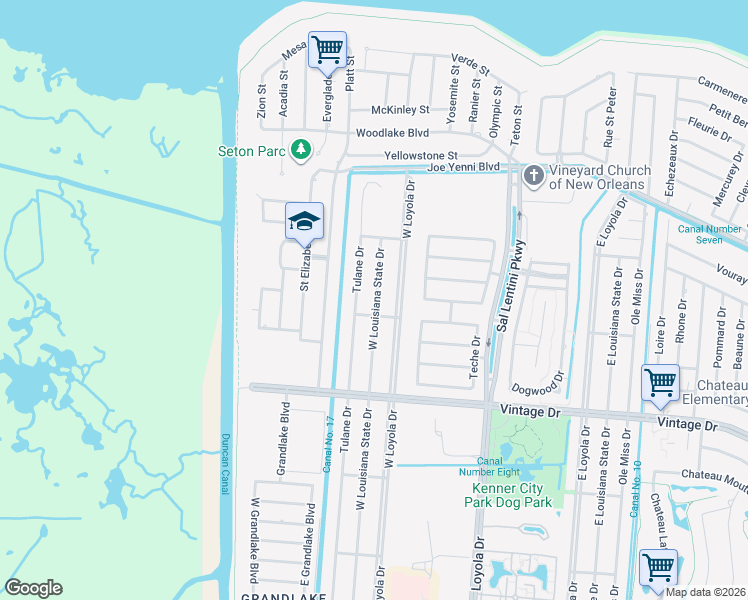 map of restaurants, bars, coffee shops, grocery stores, and more near 4126 West Louisiana State Drive in Kenner