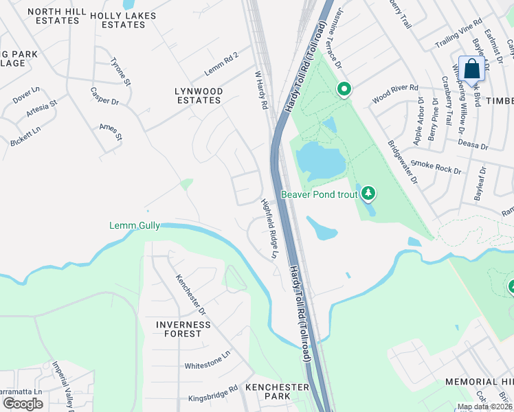 map of restaurants, bars, coffee shops, grocery stores, and more near 22603 Highland Bluff Lane in Spring