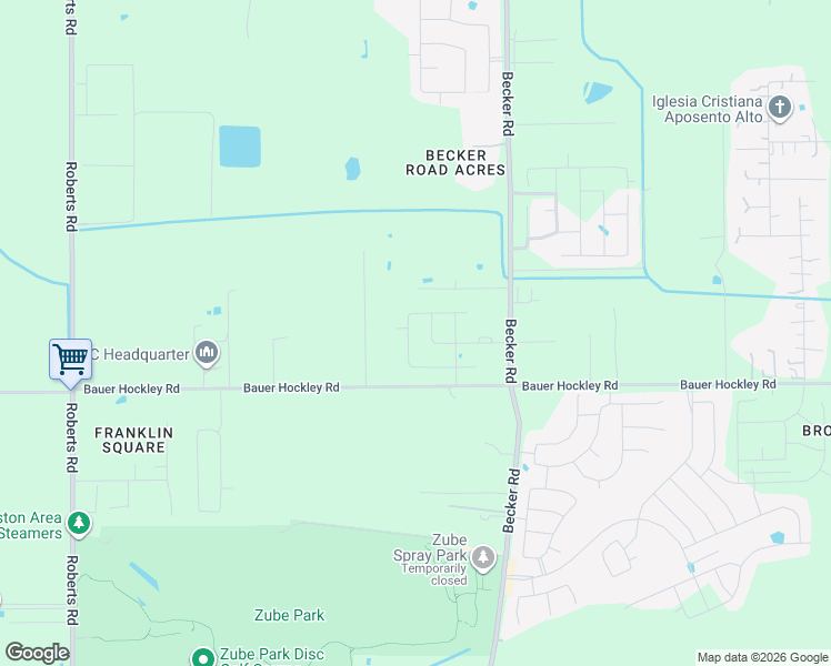 map of restaurants, bars, coffee shops, grocery stores, and more near 18034 Kleb Street in Hockley