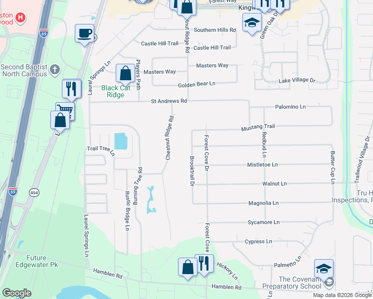 map of restaurants, bars, coffee shops, grocery stores, and more near 1599 Brooktrail Drive in Houston