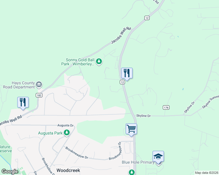 map of restaurants, bars, coffee shops, grocery stores, and more near 16909 Ranch Road 12 in Wimberley