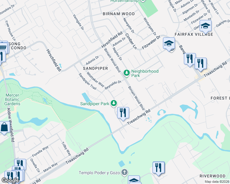 map of restaurants, bars, coffee shops, grocery stores, and more near 4010 McCleester Dr in Spring