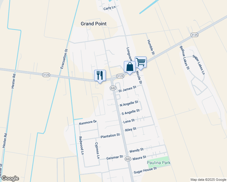 map of restaurants, bars, coffee shops, grocery stores, and more near 3783 Louisiana 642 in Paulina