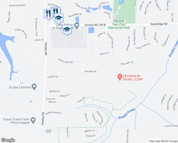 map of restaurants, bars, coffee shops, grocery stores, and more near Decidely Street in Green Cove Springs