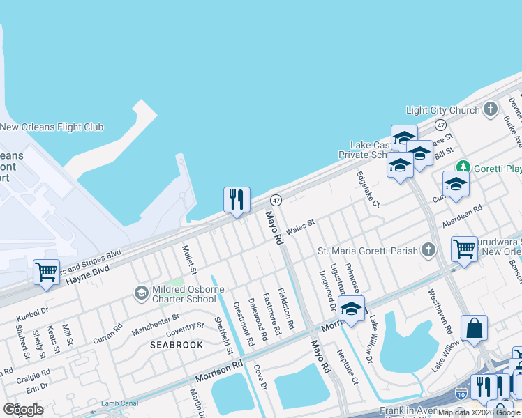 map of restaurants, bars, coffee shops, grocery stores, and more near in New Orleans