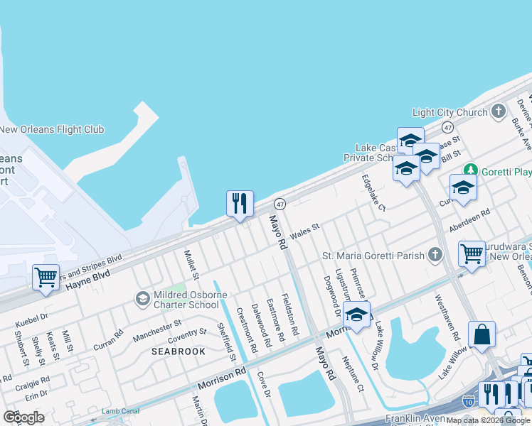 map of restaurants, bars, coffee shops, grocery stores, and more near in New Orleans