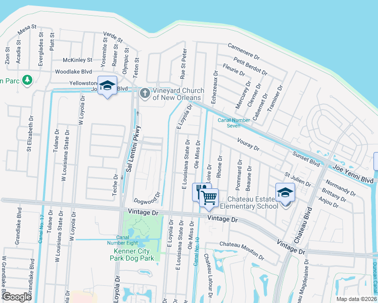 map of restaurants, bars, coffee shops, grocery stores, and more near 4144 E Louisiana State Dr in Kenner