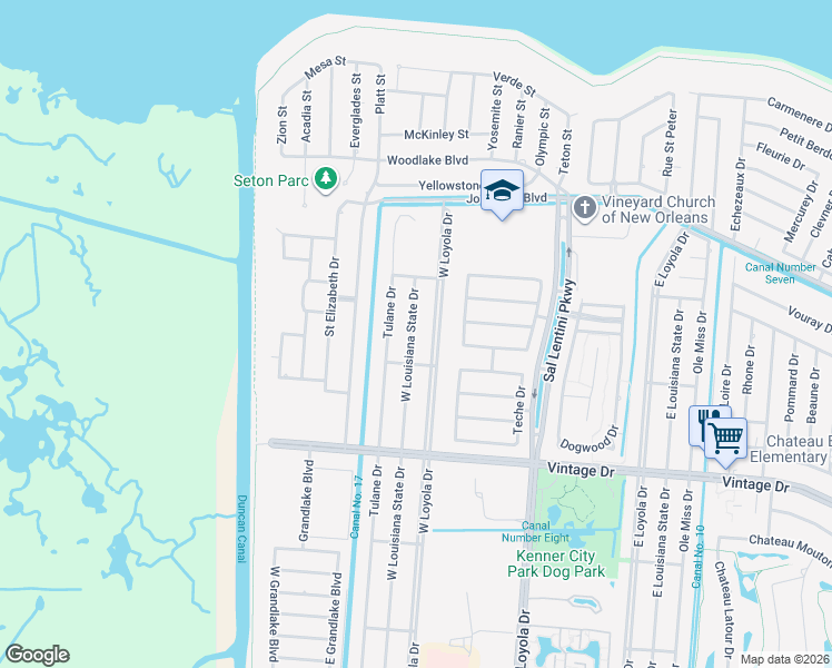 map of restaurants, bars, coffee shops, grocery stores, and more near 4126 West Louisiana State Drive in Kenner