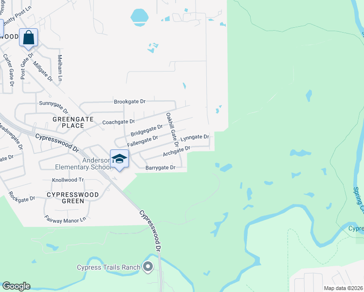 map of restaurants, bars, coffee shops, grocery stores, and more near 6607 Archgate Drive in Spring