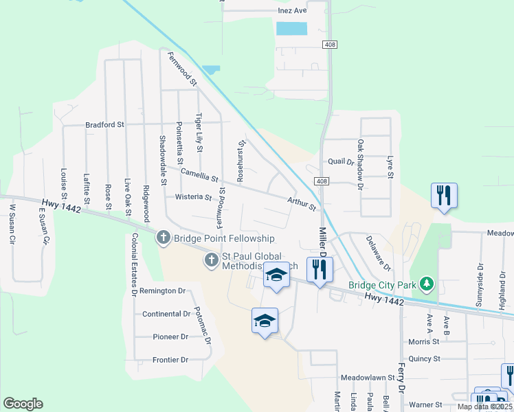 map of restaurants, bars, coffee shops, grocery stores, and more near 1199 Alton St in Bridge City