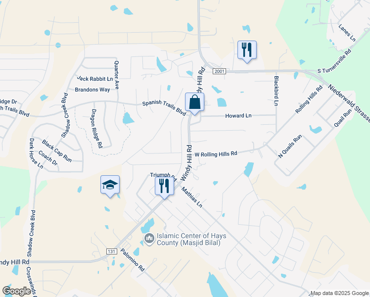 map of restaurants, bars, coffee shops, grocery stores, and more near 460 Twisted Oaks Lane in Buda