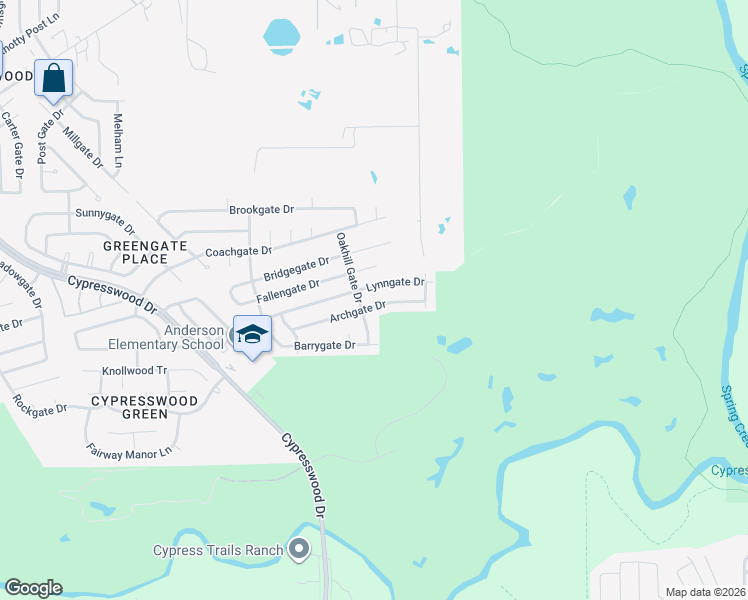 map of restaurants, bars, coffee shops, grocery stores, and more near 6607 Archgate Drive in Spring
