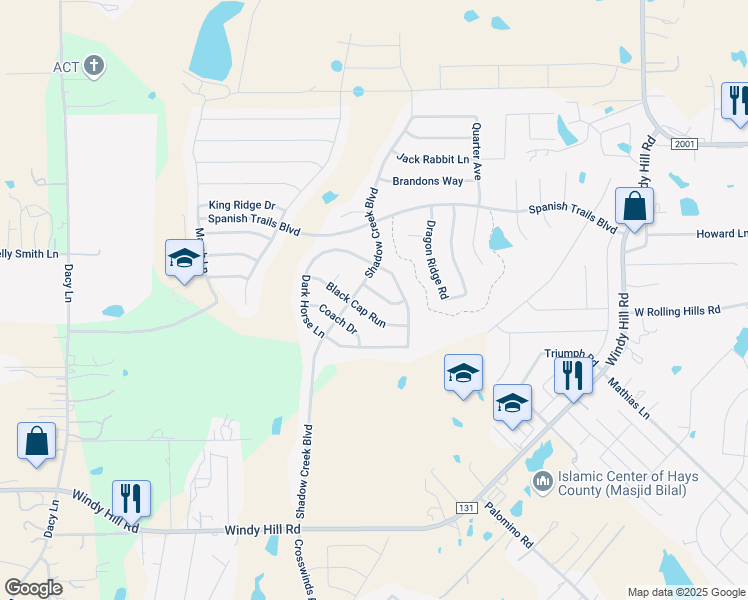 map of restaurants, bars, coffee shops, grocery stores, and more near 146 Sloan Road in Buda
