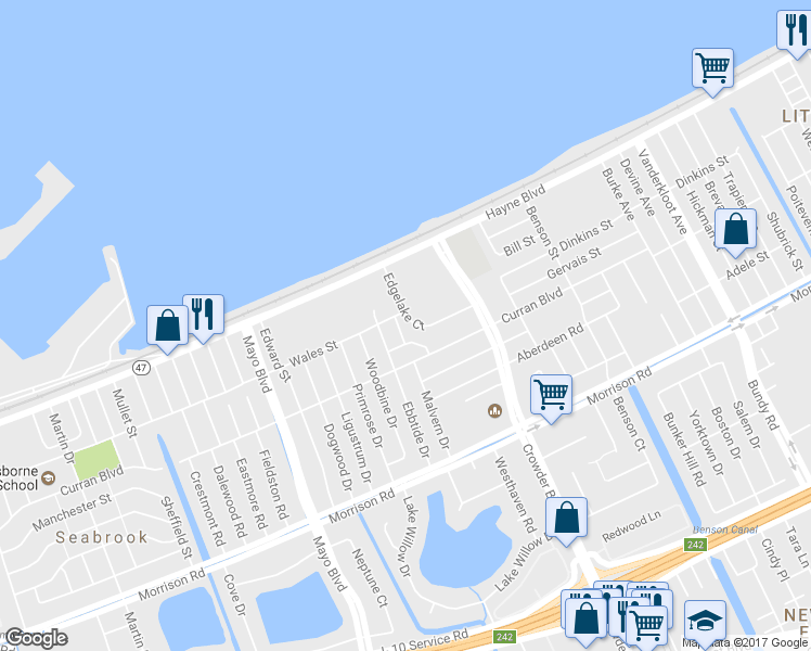 map of restaurants, bars, coffee shops, grocery stores, and more near 7825 Beach Drive in New Orleans