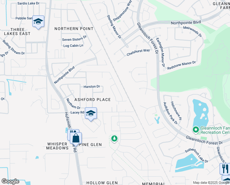 map of restaurants, bars, coffee shops, grocery stores, and more near 19022 Woodland Leaf Lane in Tomball