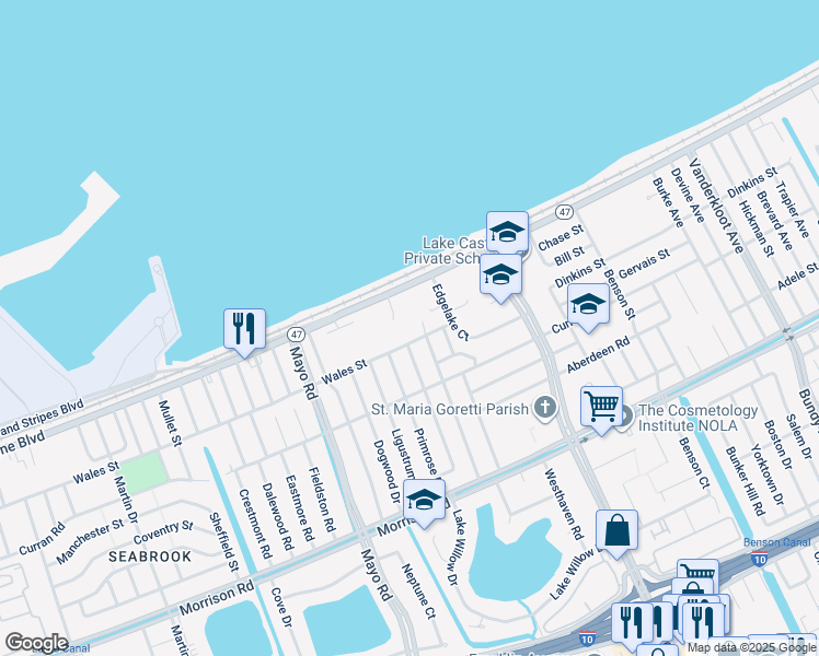 map of restaurants, bars, coffee shops, grocery stores, and more near 8003 Wales Street in New Orleans