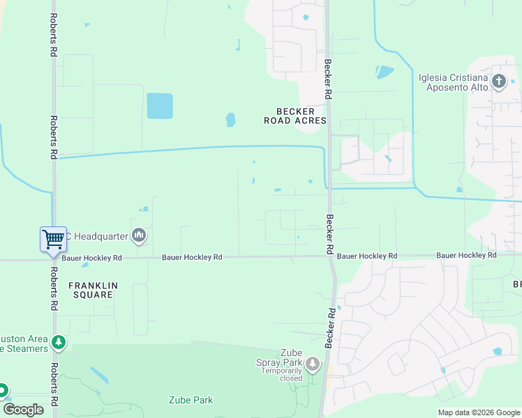 map of restaurants, bars, coffee shops, grocery stores, and more near 18034 Kleb Street in Hockley