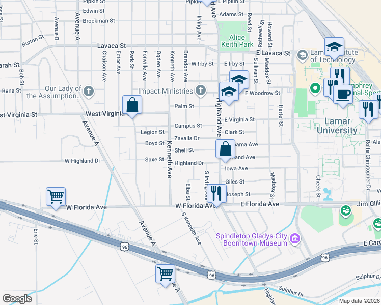 map of restaurants, bars, coffee shops, grocery stores, and more near 690 Highland Drive in Beaumont