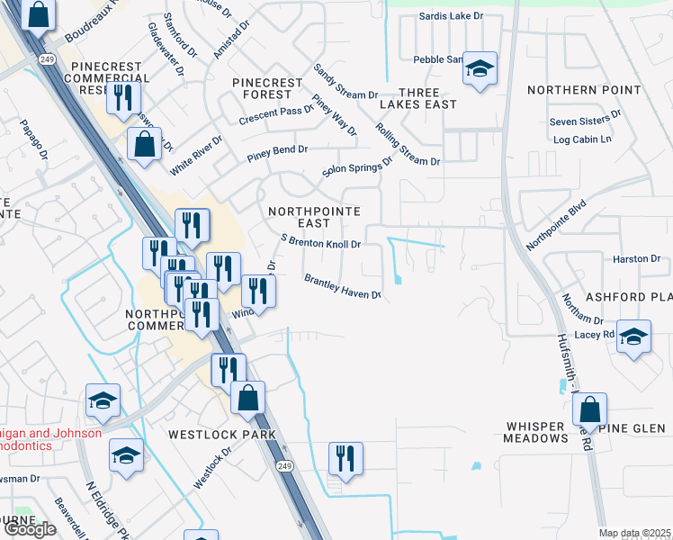 map of restaurants, bars, coffee shops, grocery stores, and more near 19119 Royal Isle Drive in Tomball