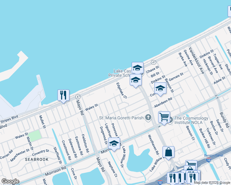 map of restaurants, bars, coffee shops, grocery stores, and more near 8003 Wales Street in New Orleans