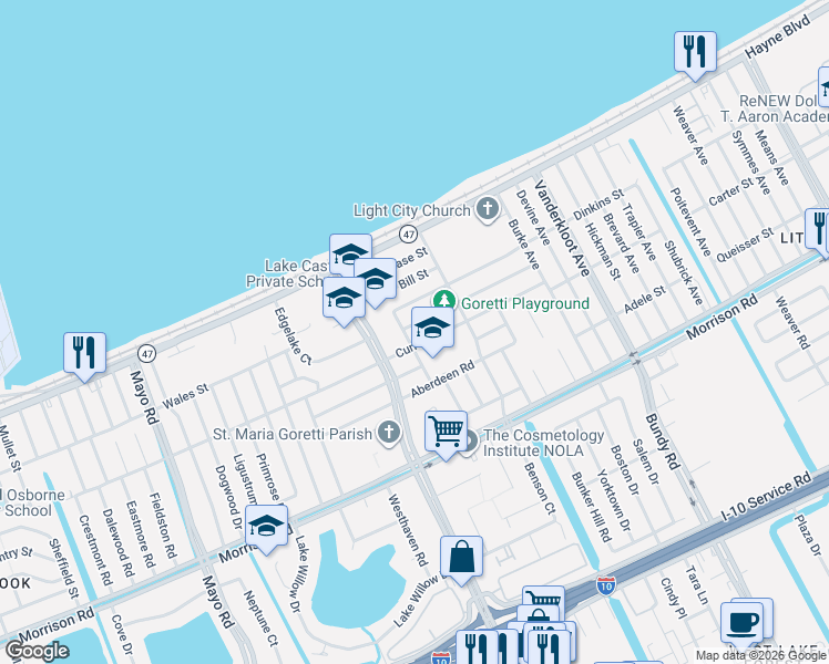 map of restaurants, bars, coffee shops, grocery stores, and more near 8511 Gervais Street in New Orleans