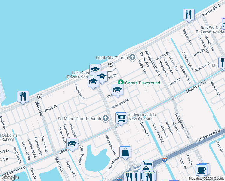 map of restaurants, bars, coffee shops, grocery stores, and more near 8511 Gervais Street in New Orleans