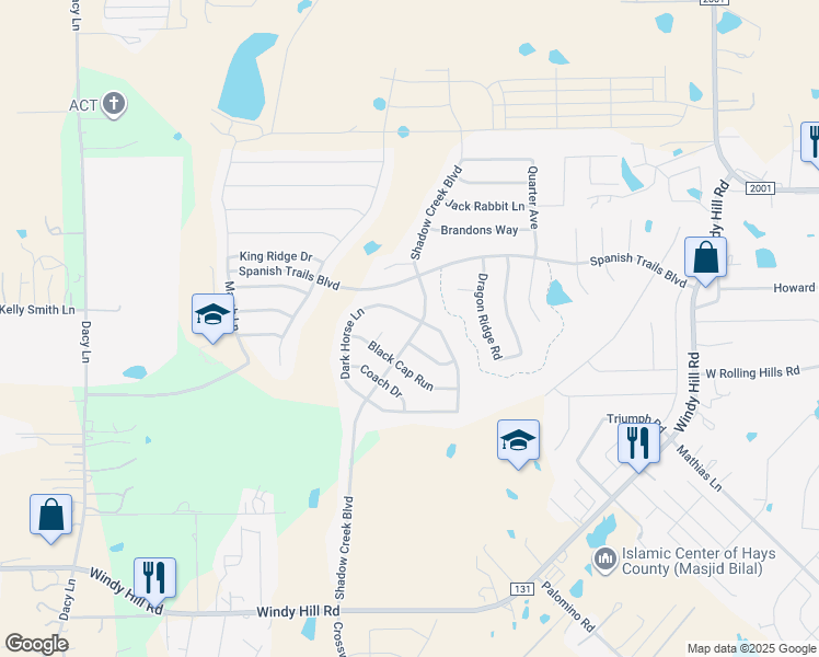 map of restaurants, bars, coffee shops, grocery stores, and more near 795 Shadow Creek Boulevard in Buda