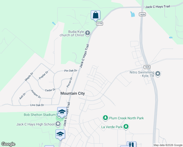 map of restaurants, bars, coffee shops, grocery stores, and more near 102 Pin Oak Drive in Mountain City