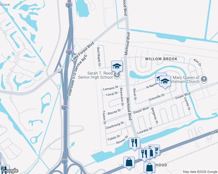 map of restaurants, bars, coffee shops, grocery stores, and more near 1311 Lemans Street in New Orleans