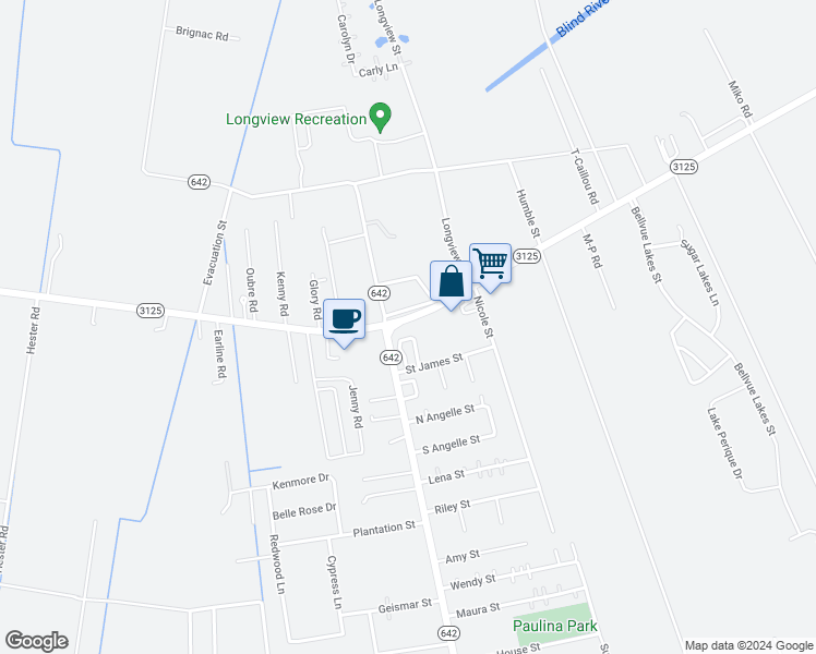 map of restaurants, bars, coffee shops, grocery stores, and more near 3793 West Longview Road in Paulina