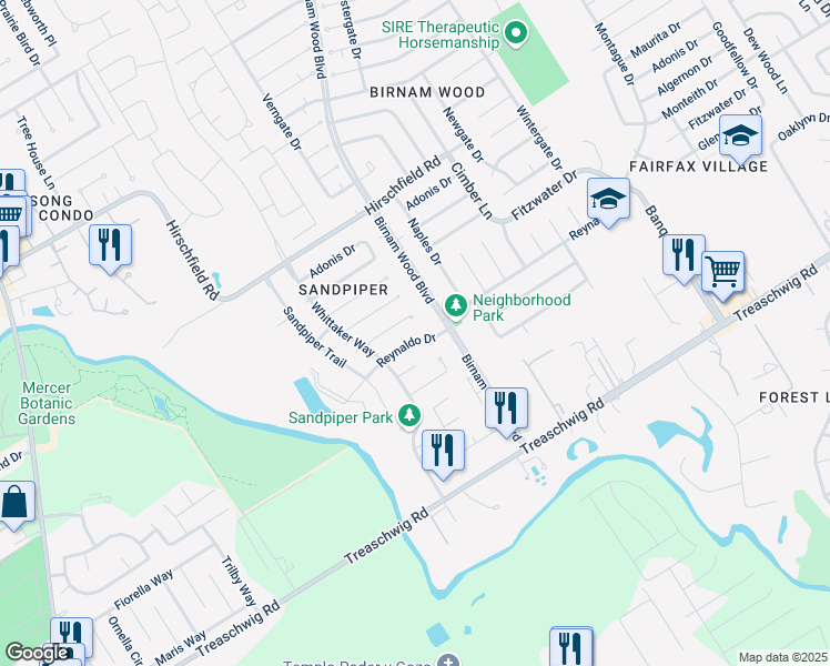 map of restaurants, bars, coffee shops, grocery stores, and more near 4111 Reynaldo Drive in Spring