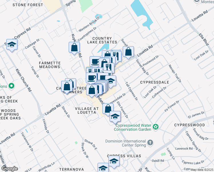 map of restaurants, bars, coffee shops, grocery stores, and more near 4711 Carbrook Court in Spring