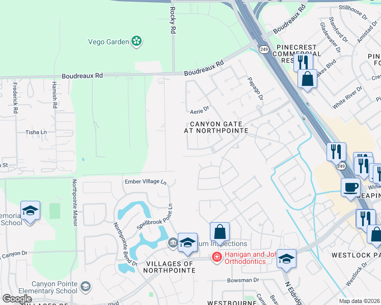 map of restaurants, bars, coffee shops, grocery stores, and more near 12039 Pocatello Dr in Tomball