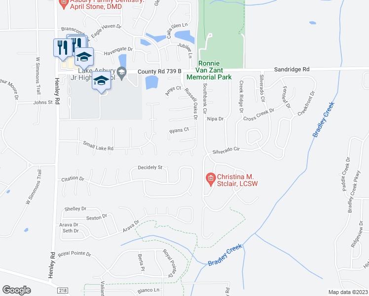 map of restaurants, bars, coffee shops, grocery stores, and more near 2938 Russell Oaks Drive in Green Cove Springs